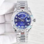 Copy Rolex Day Date II 41MM SS Blue Dial Diamond Bezel Watch President Band